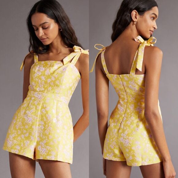 Anthropologie Pants - Anthropologie Hutch Jacquard Romper in motif yellow floral women’s size 2